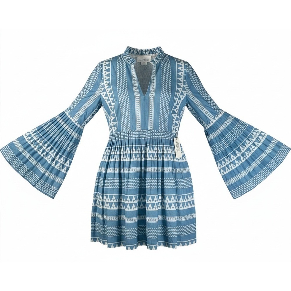 Tuckernuck Hyacinth House Blaine Mini Dress Size S Blue White Boho Flowy Chic - Picture 2 of 8